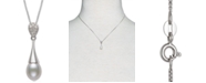Macy's Cultured Freshwater Pearl (6-7mm) & Diamond Accent 18" Pendant Necklace in Sterling Silver